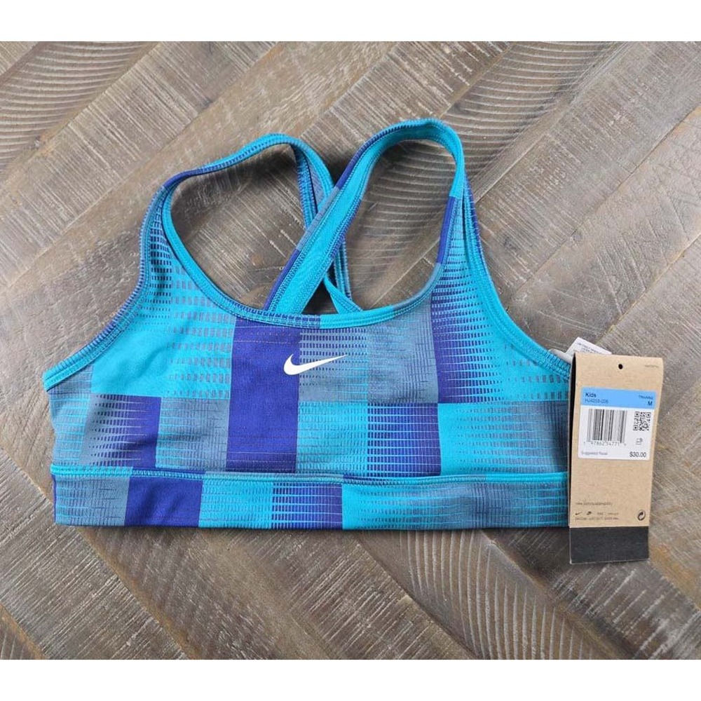 Nike Pro Kids Sports Bra Teal Purple Geometric HJ4253-006 Medium NWT